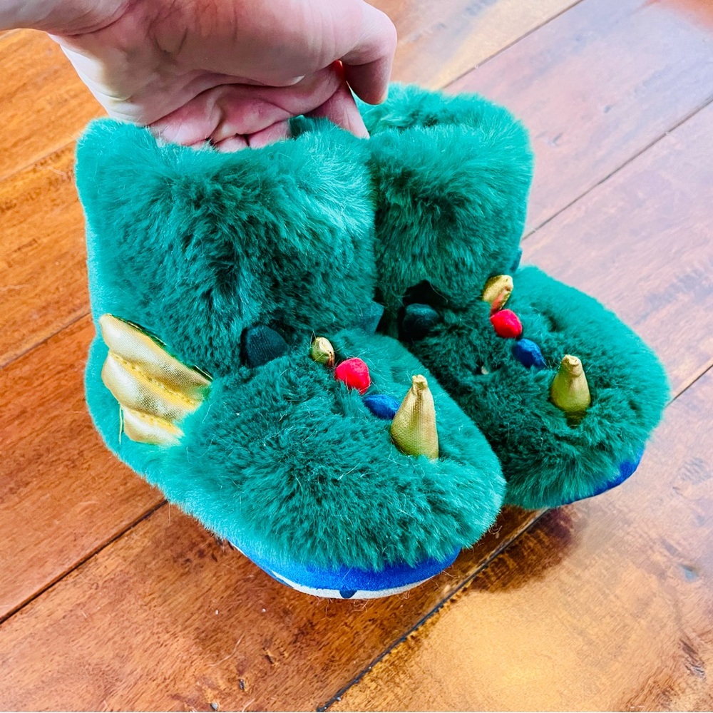 Mini Boden Jewel Green Dragon Slipper Boots in Size 24 EU